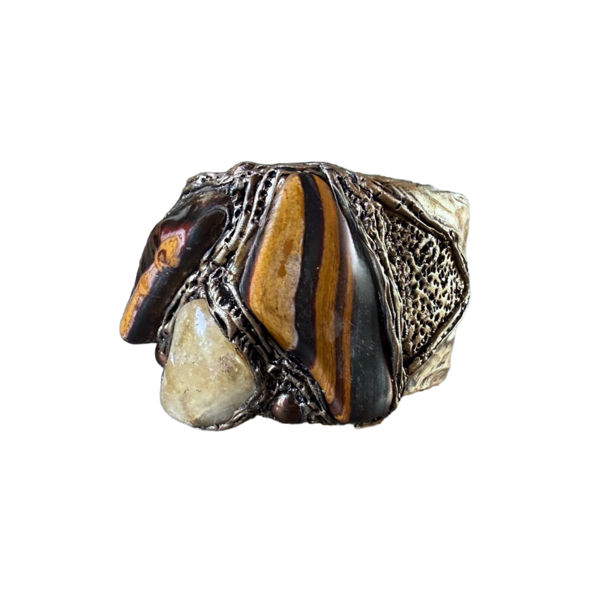 Tiger Eye and Citrine Wide Cuff Bracelet: Chunky Stone Jewelry