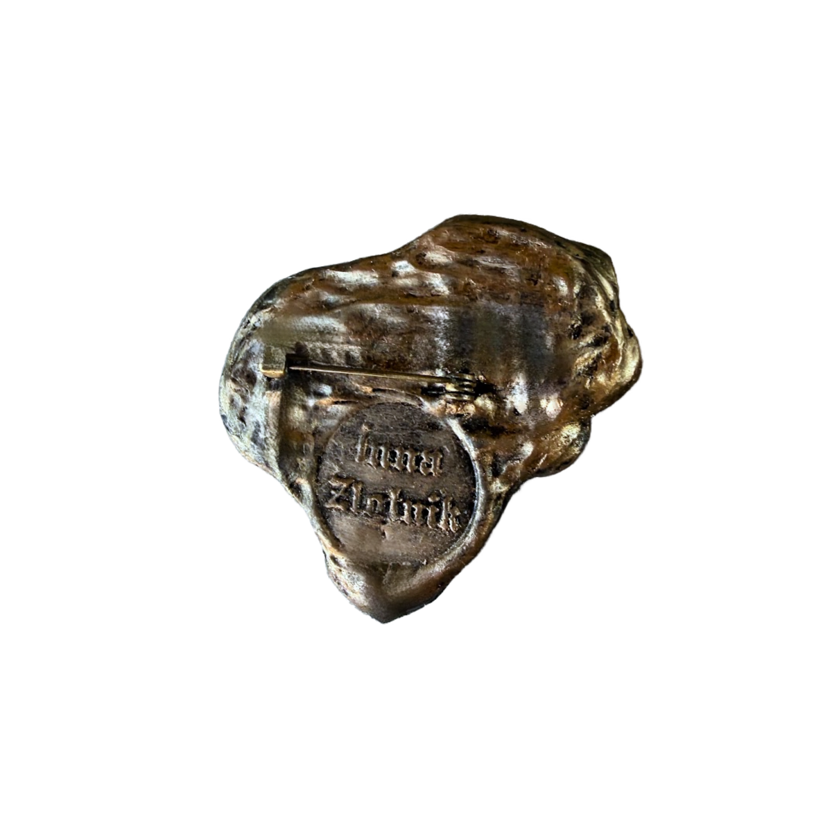 Handmade Baroque Pearl brooch with sculptural woman profile, Czech crystals and antique gold details, one-of-a-kind statement pin.