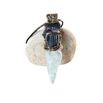 Black Tourmaline, Calcite and Amethyst pendant necklace with natural gemstones, handcrafted one-of-a-kind empath protection amulet.