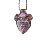 Leopard Skin Jasper, Raw Ruby & Cherry Quartz Large Stone Pendant Necklace