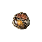 Citrine, Pyrite & Sunstone Statement Ring – Raw Crystal Gemstone Ring