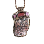 Leopard Skin Jasper, Raw Ruby & Cherry Quartz Pendant Necklace