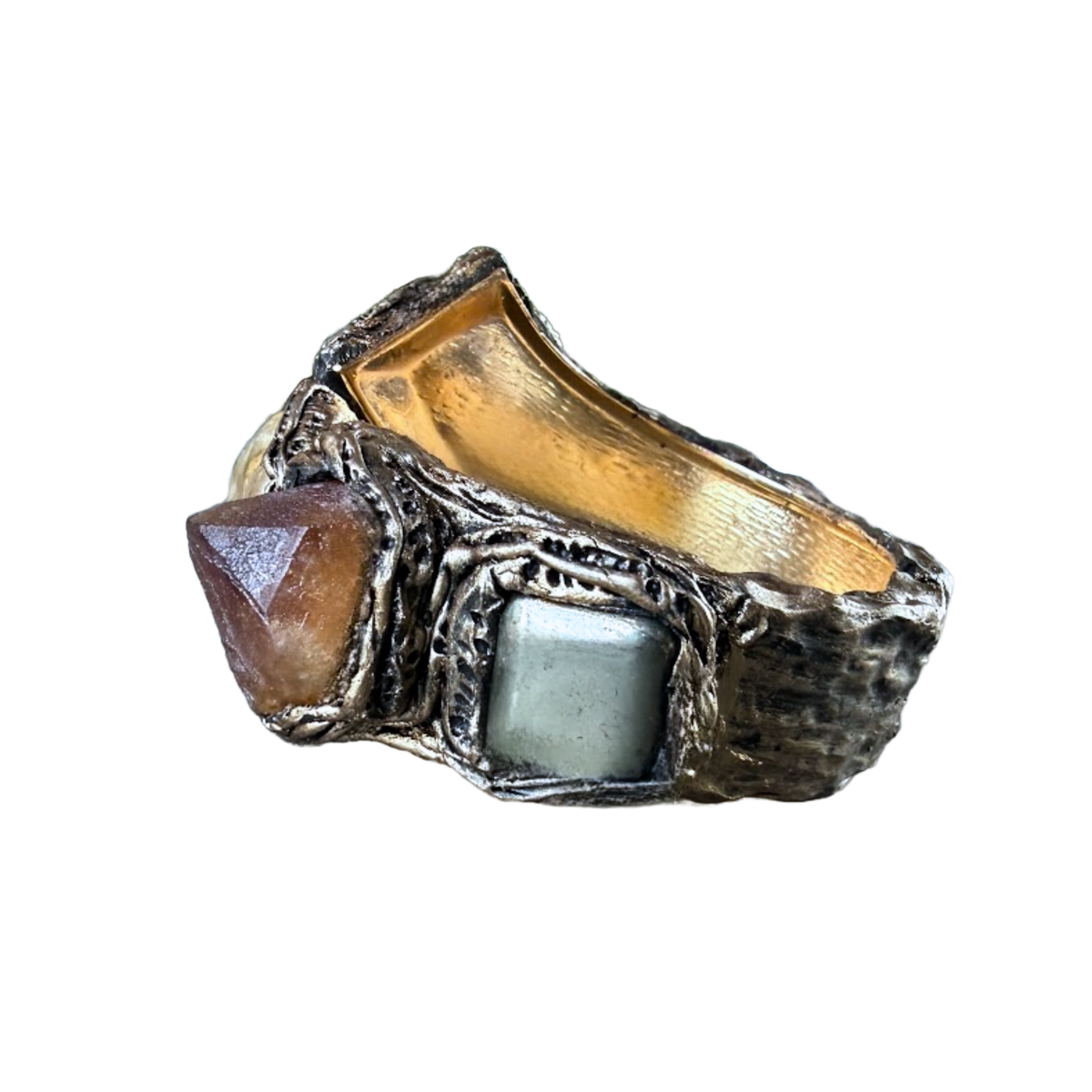 Citrine and Pyrite Chunky Bracelet - Statement Gemstone Cuff