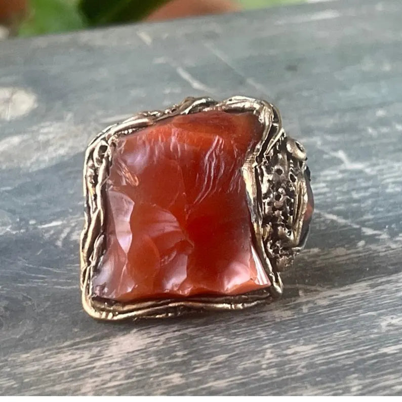 Boho Carnelian Crystal Ring - Chunky Statement Jewelry, Unique Gift for Her