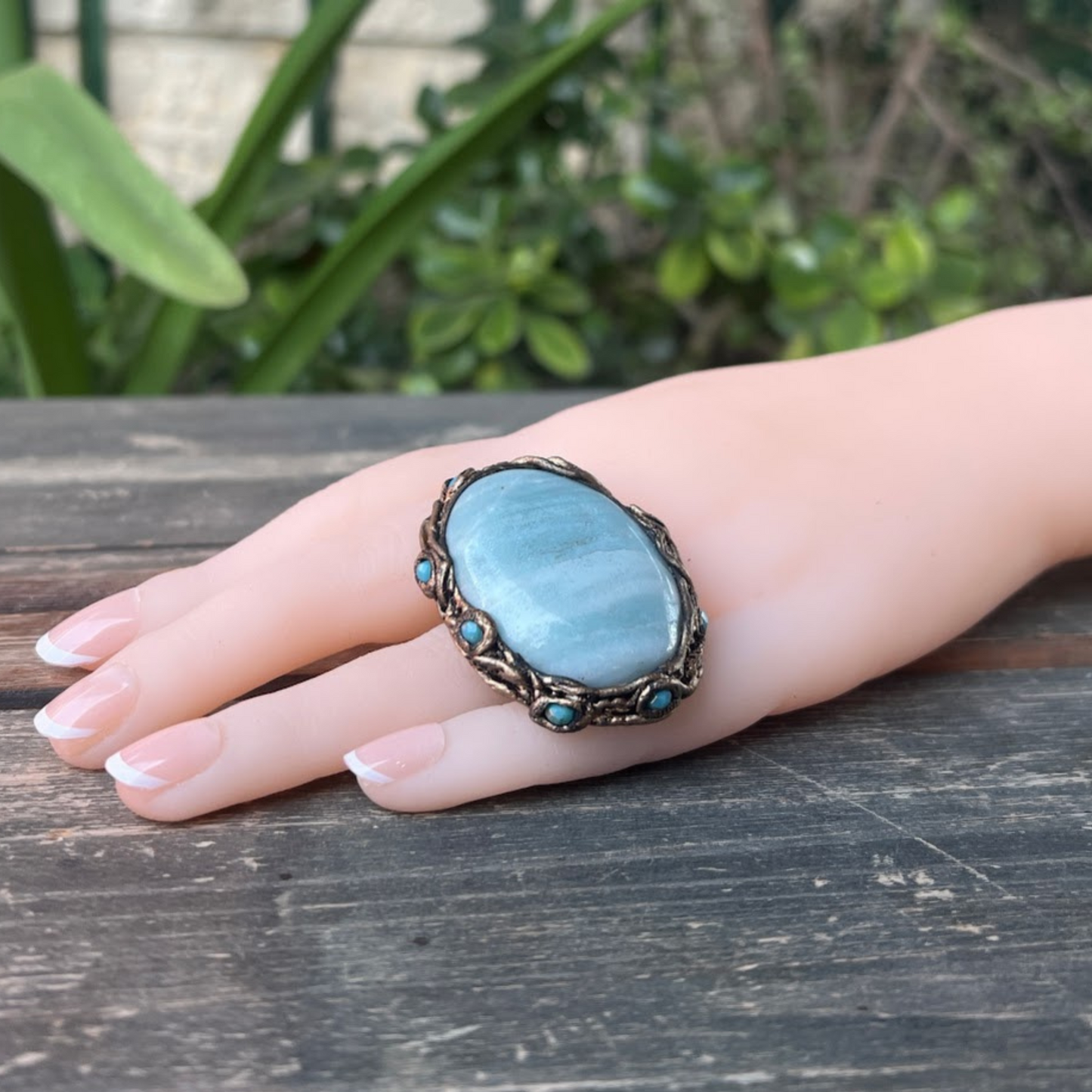 Amazonite Chunky Large Oval Stone Ring, Big Lucky Oversized Cocktail Ring