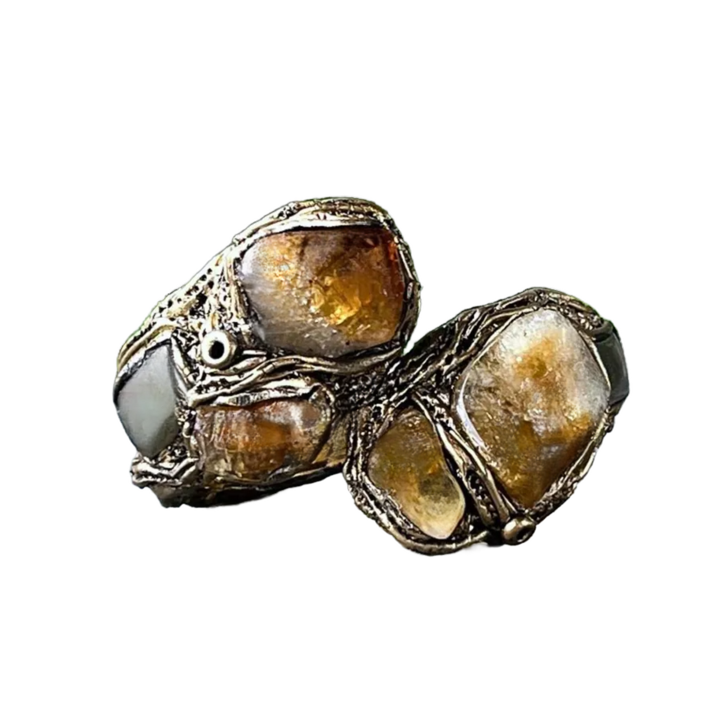 Citrine & Pyrite Protection Bracelet - Statement Hinged Gemstone Cuff