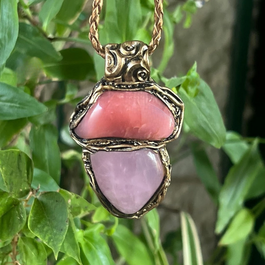 Rose Quartz Necklace with Peach Agate - Healing Crystal Pendant