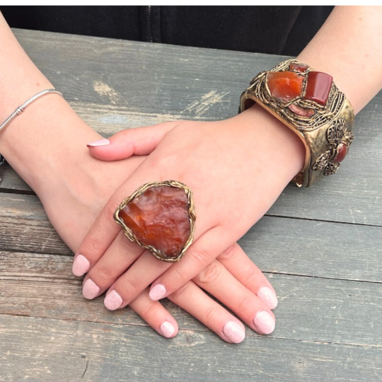 Raw Carnelian bracelet, designer gemstone bracelet, chunky cuff bracelet, boho bracelet