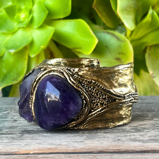 Amethyst Crystal Cuff Bracelet - Boho Statement Jewelry - Unique Gift for Her