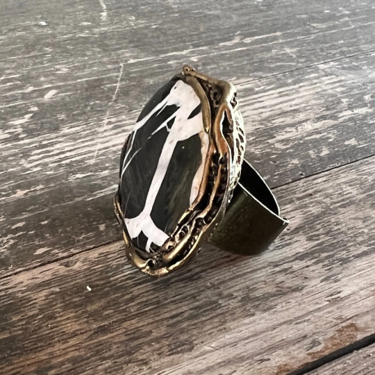 Chunky Black Gemstone Ring, Statement Cocktail Crystal Ring, Unique Gifts for Her