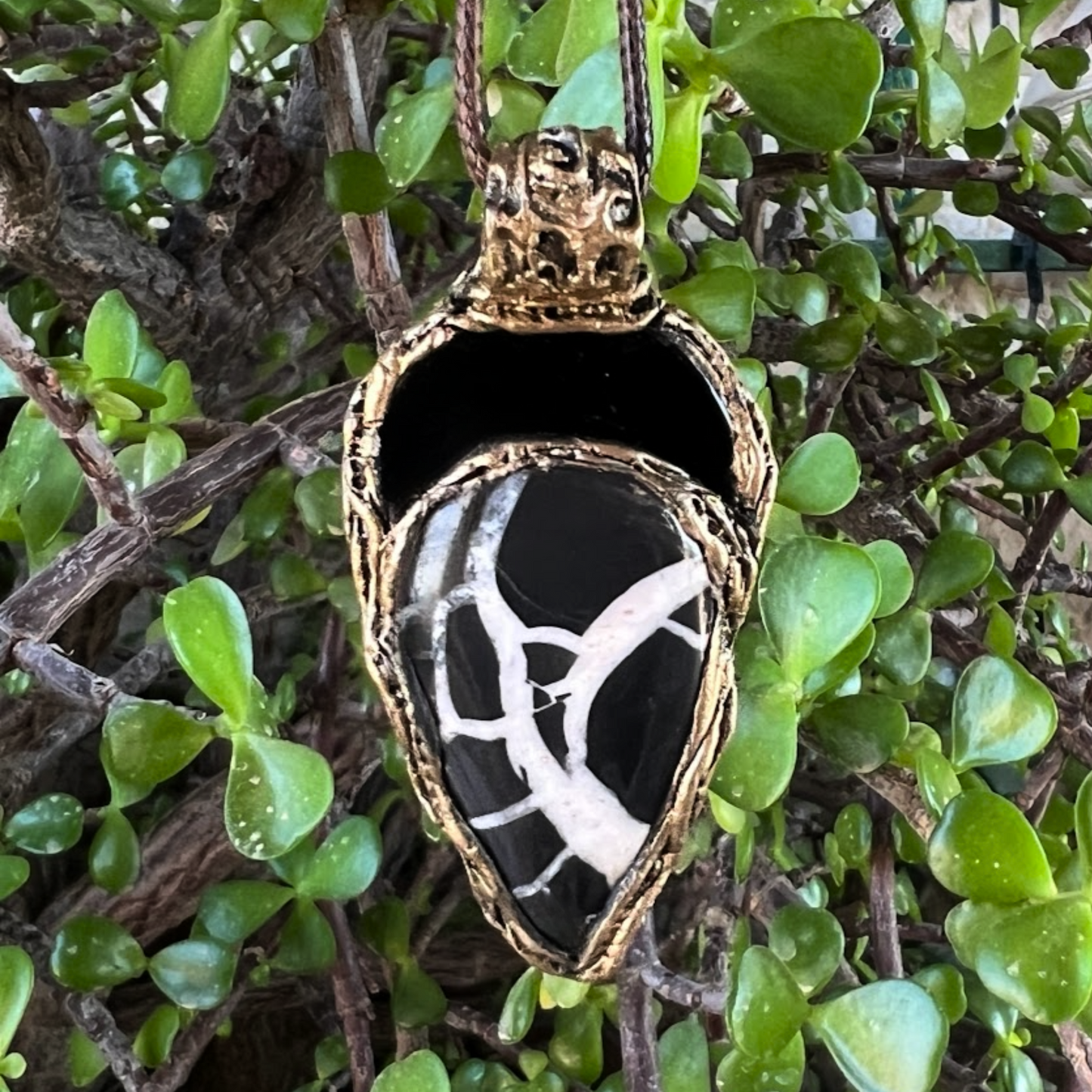 Obsidian Septarian Necklace, Empath Protection Pendant, Black and White Jewelry