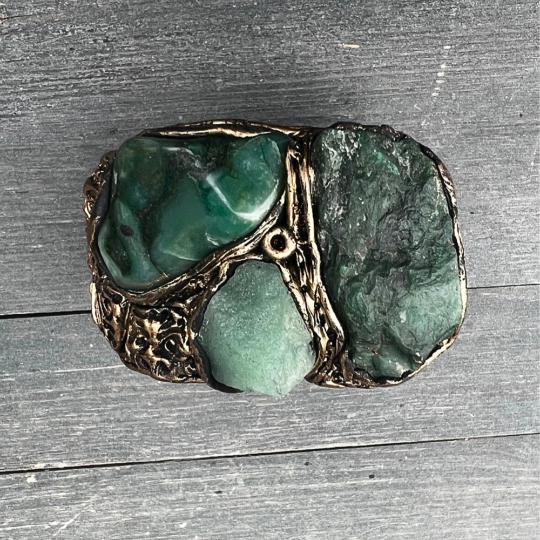 Aventurine and Buddstone Raw Green Stone Cuff Bracelet, Chunky Boho Healing Crystal Bracelet