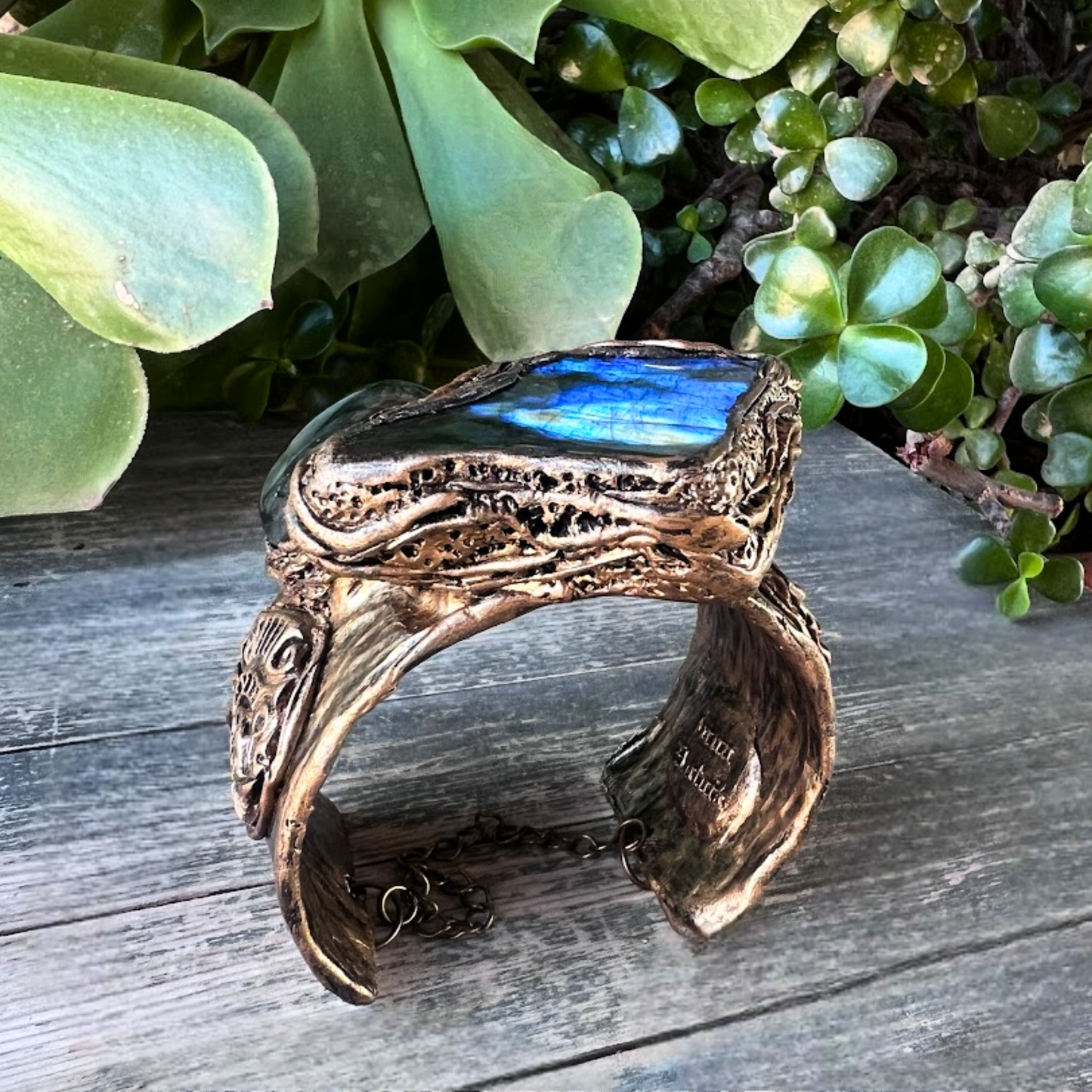 Labradorite Statement Bracelet - Chunky Blue Gemstone Cuff or Her