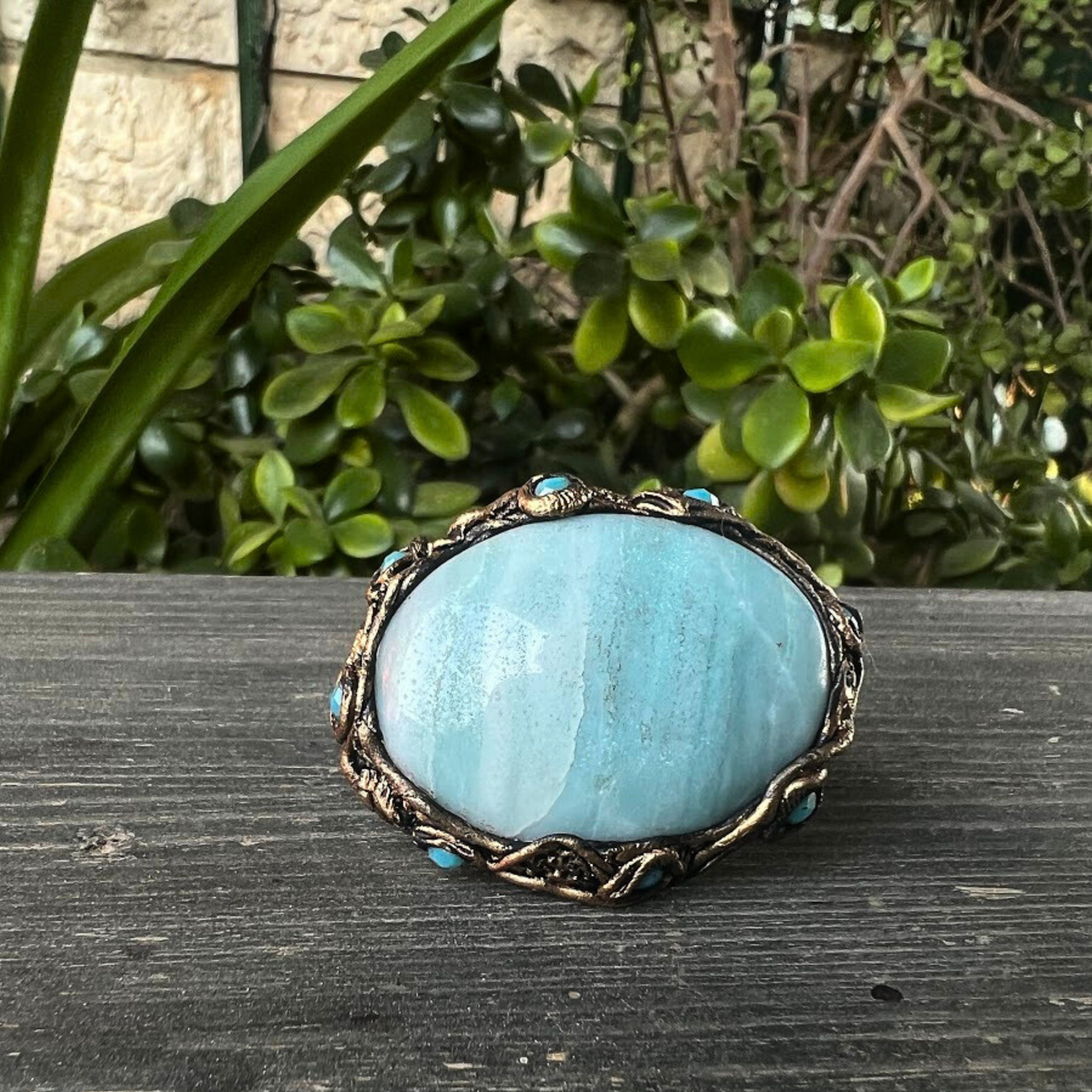 Amazonite Chunky Large Oval Stone Ring, Big Lucky Oversized Cocktail Ring