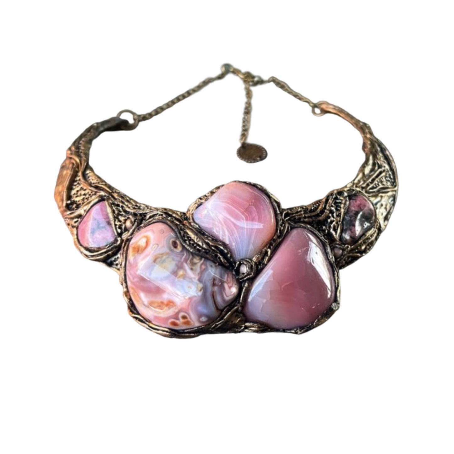 Pink Botswana Agate and Rhodonite Chunky Raw Crystal Artistic Necklace, Statement Collar Choker