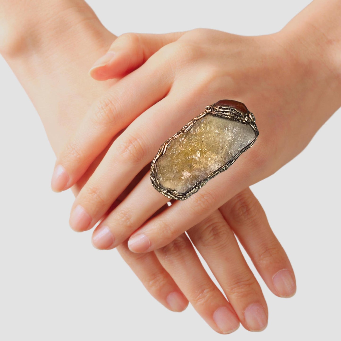 Large Statement Raw Citrine Ring, Chunky Gemstone Huge Ring