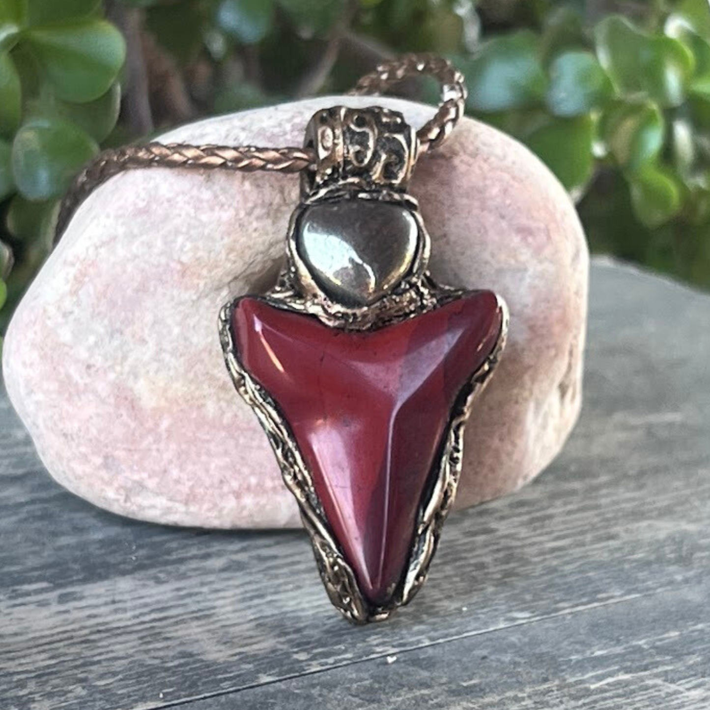 Gold Pyrite & Red Jasper Pendant Necklace – Statement Gemstone Jewelry – Abundance & Prosperity Crystal Amulet