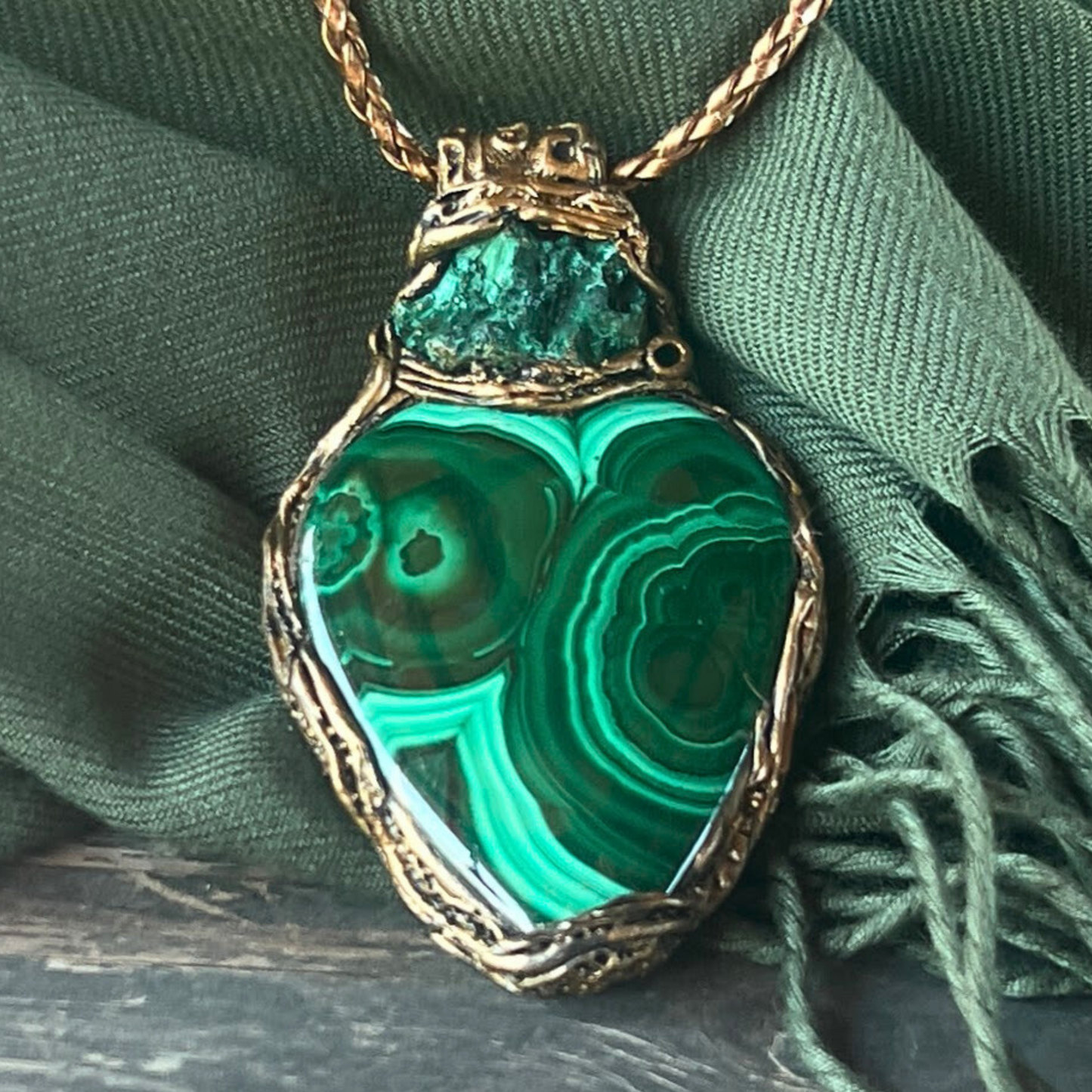 Malachite Raw Crystal Green Necklace - Protection Amulet - Unique Birthday Gift for Her