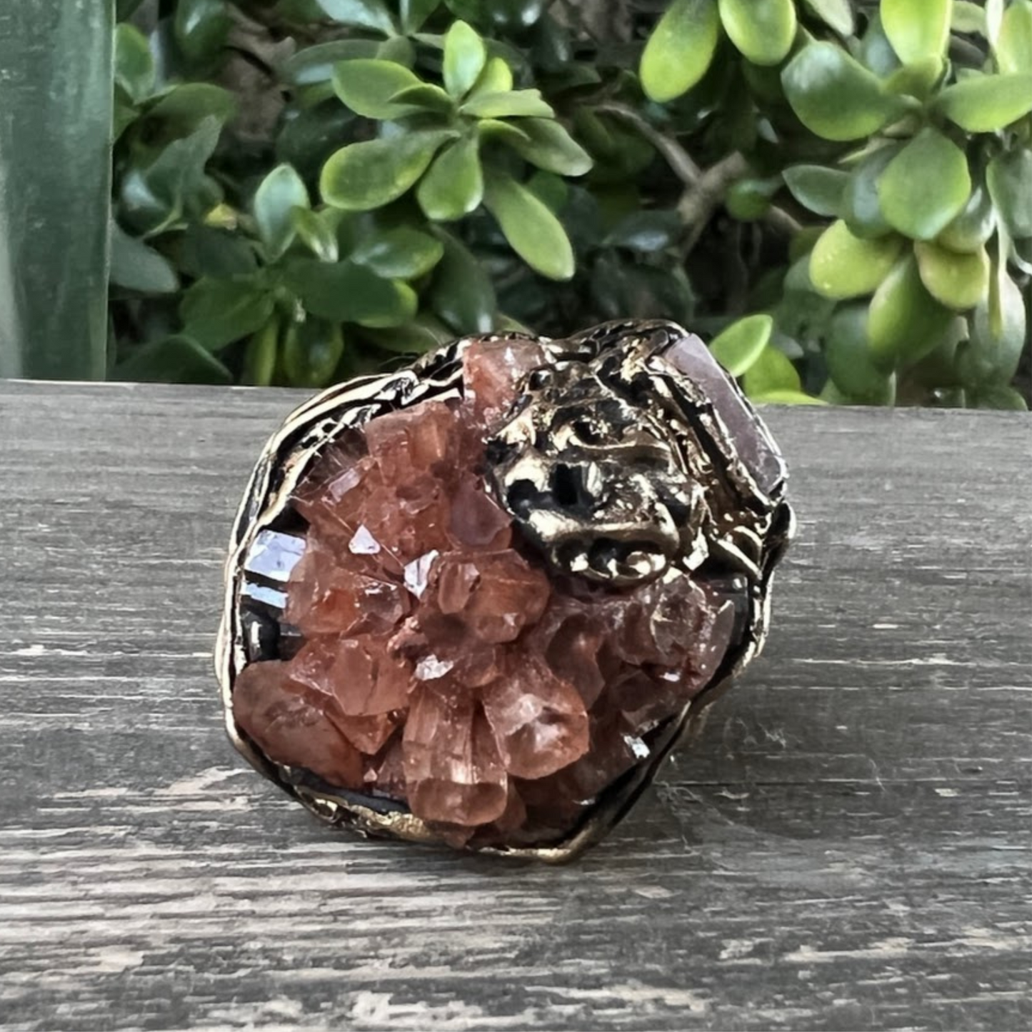 Aragonite Raw Crystal Chunky Ring, Large Stone Statement Ring for Grounding and Harmony