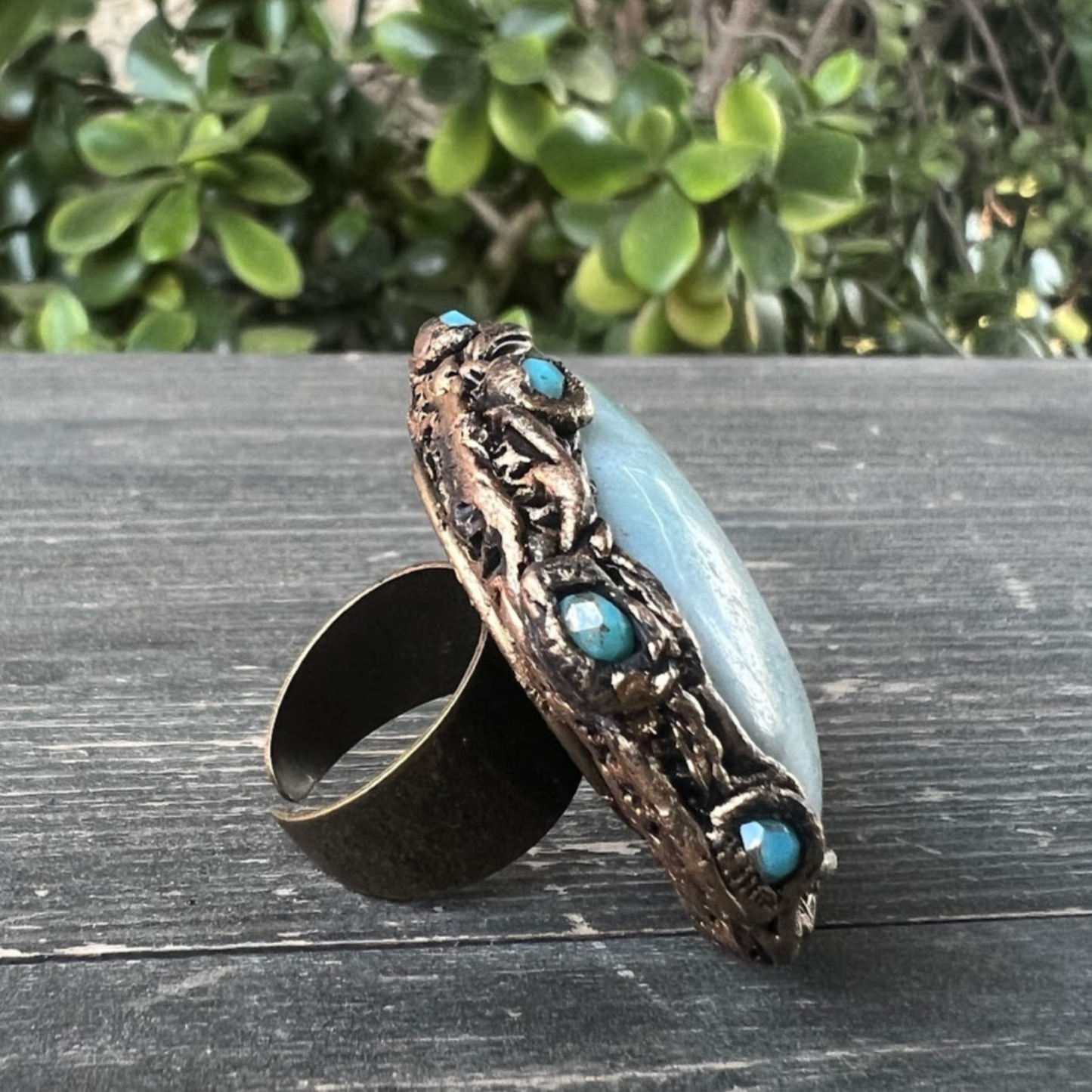 Amazonite Chunky Large Oval Stone Ring, Big Lucky Oversized Cocktail Ring