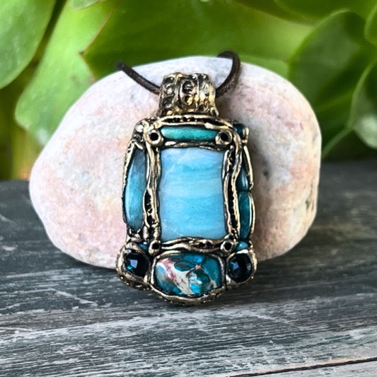 Teal Blue Jasper Amazonite Pendant Necklace | Healing Crystal Amulet