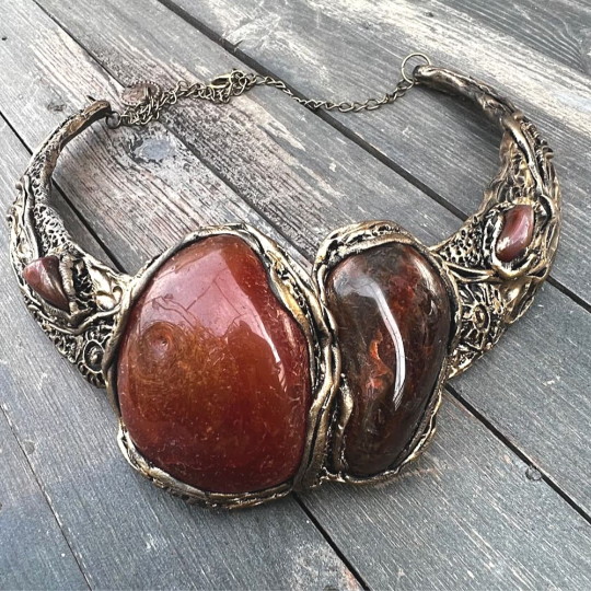 Chunky Carnelian Choker Collar Necklace, Boho Statement Necklace