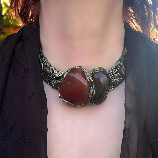 Bold Carnelian Choker Necklace - Chunky Gemstone Statement Jewelry