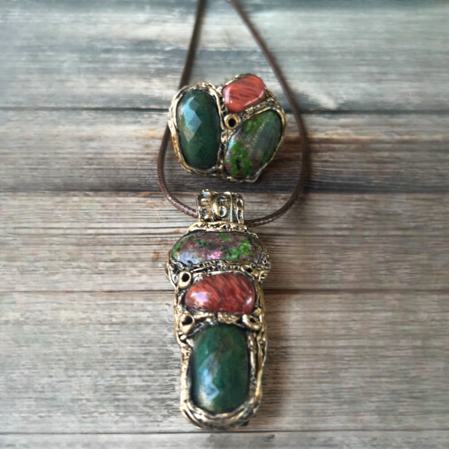 Chunky Pink Green Cocktail Ring with Ruby Zoisite, Jade & Cherry Quartz