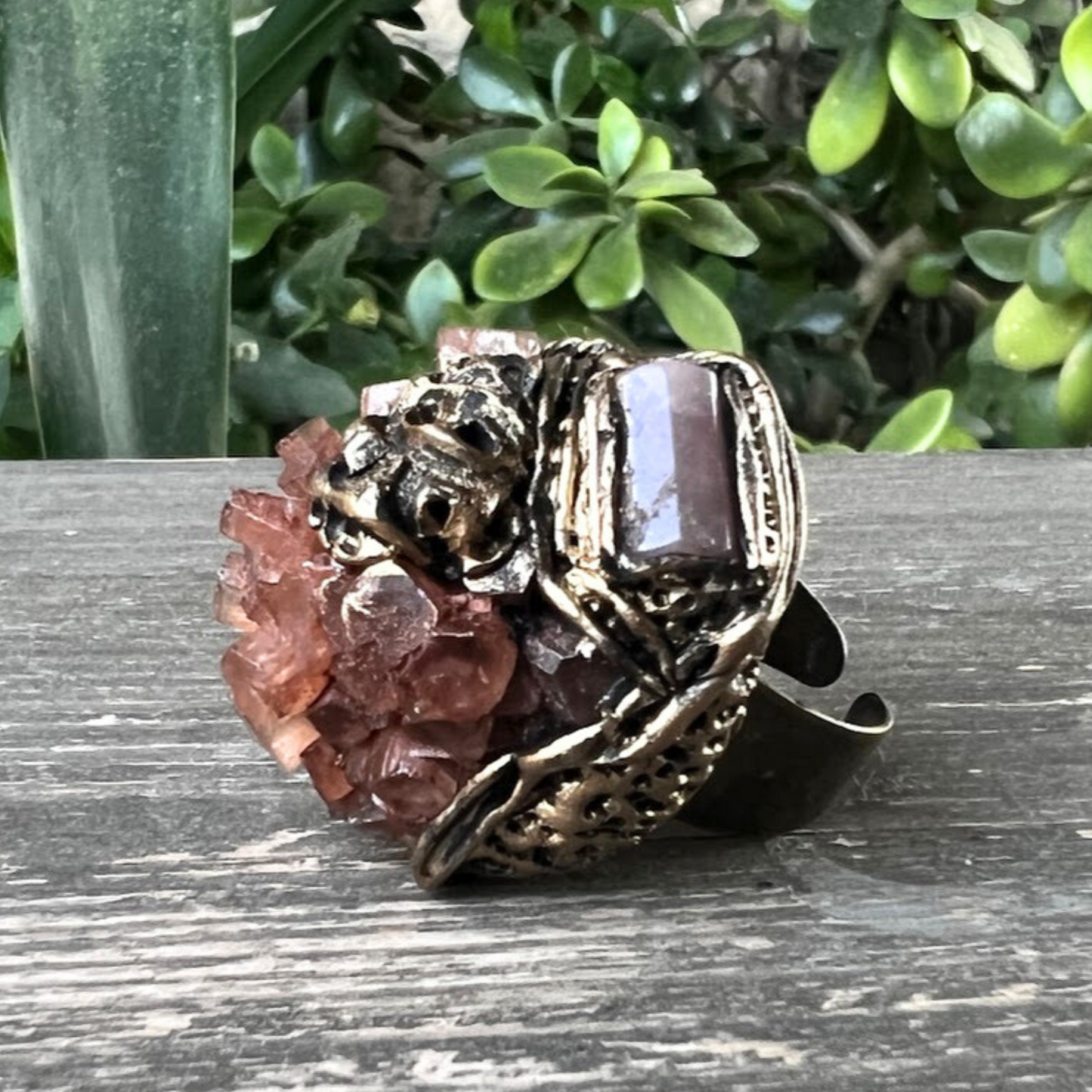 Aragonite Raw Crystal Chunky Ring, Large Stone Statement Ring for Grounding and Harmony