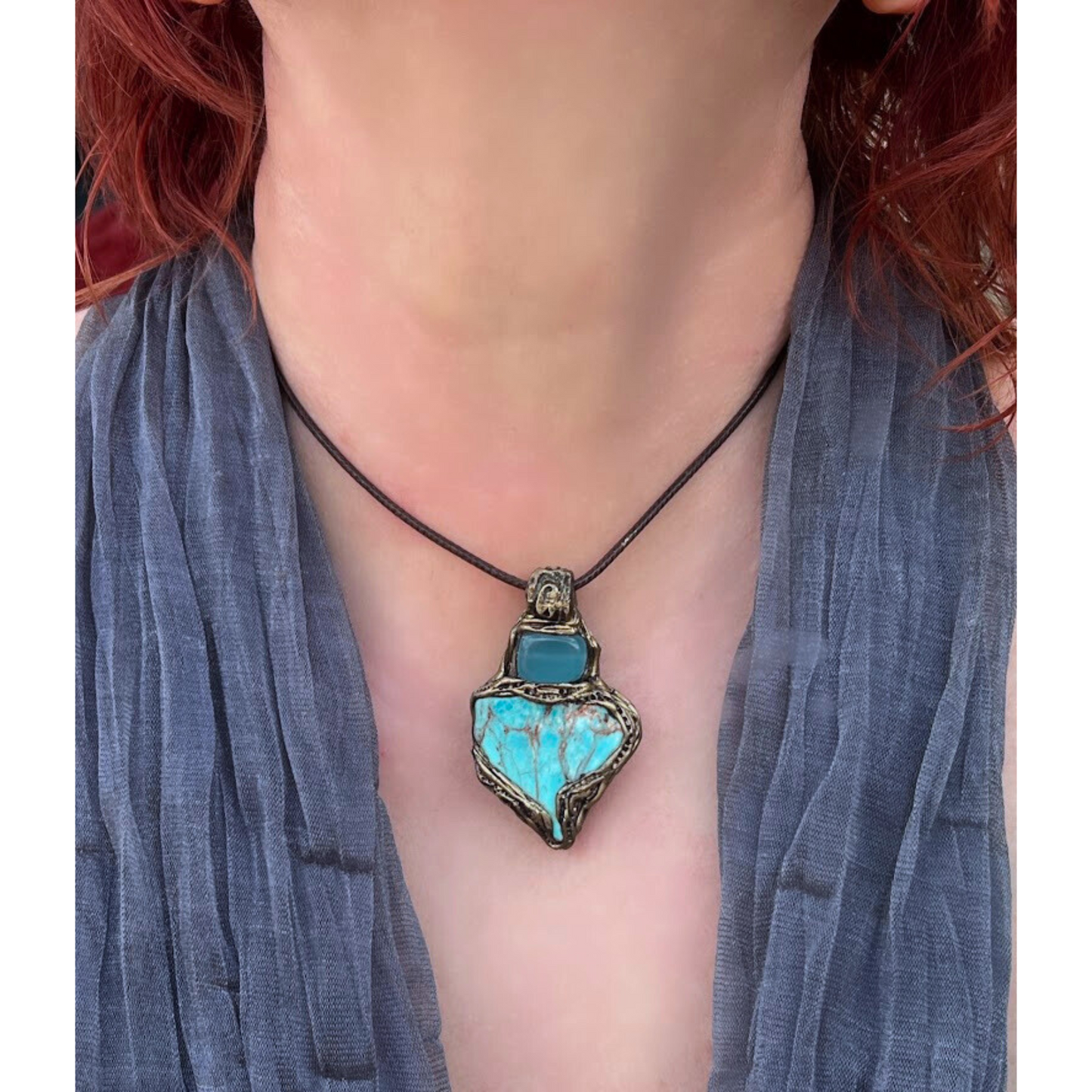 Turquoise Jasper & Chalcedony Pendant Necklace - Boho Gift For Her