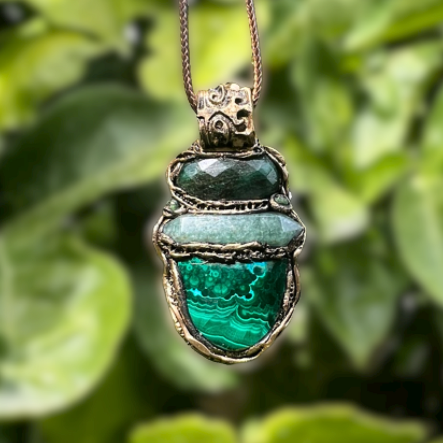 Jade, Malachite and Green Aventurine Stone Pendant Necklace