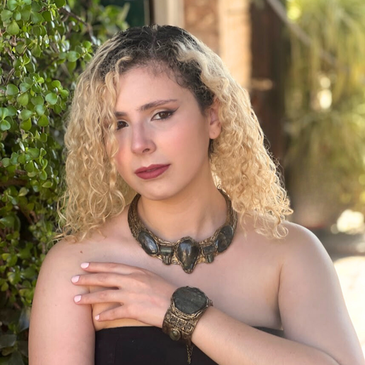 Labradorite and Prehnite Chunky Collar Necklace, Statement Green Stone Choker