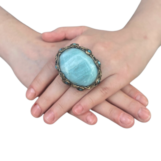 Amazonite Chunky Large Oval Stone Ring, Big Lucky Oversized Cocktail Ring