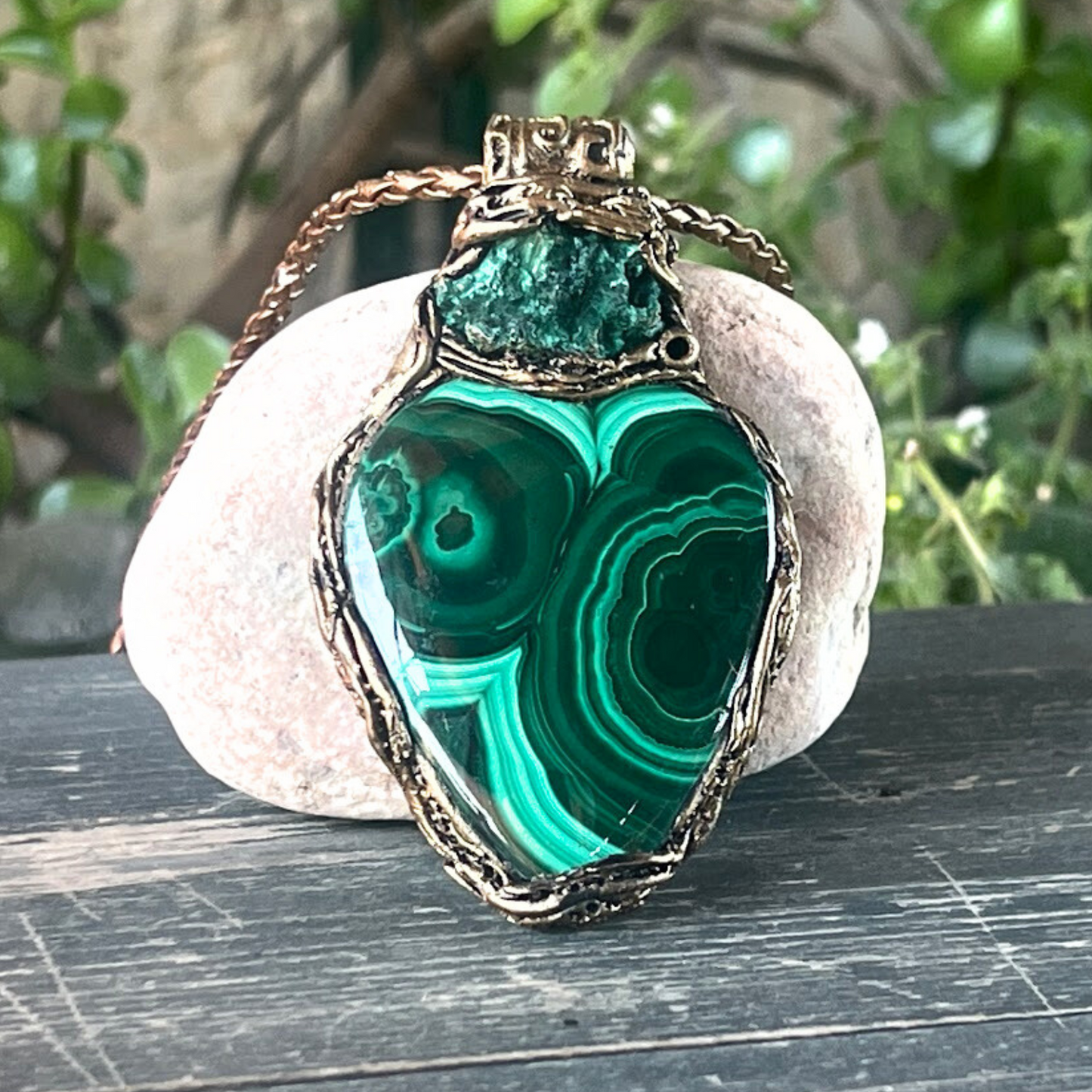 Malachite Raw Crystal Green Necklace - Protection Amulet - Unique Birthday Gift for Her