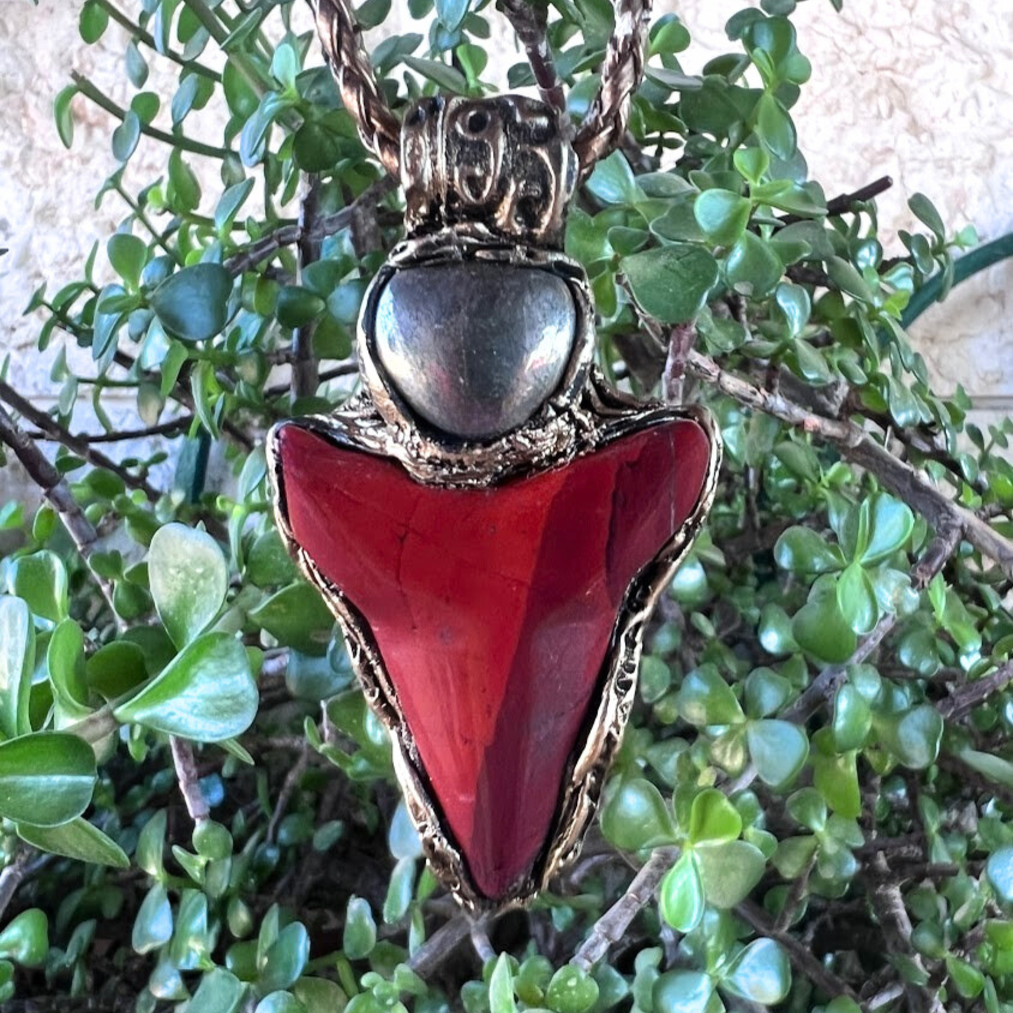 Gold Pyrite & Red Jasper Pendant Necklace – Statement Gemstone Jewelry – Abundance & Prosperity Crystal Amulet