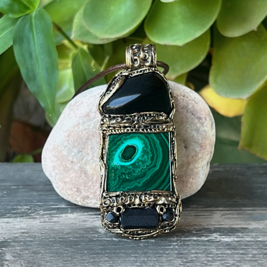 Malachite Black Tourmaline Obsidian Necklace for Empath Protection
