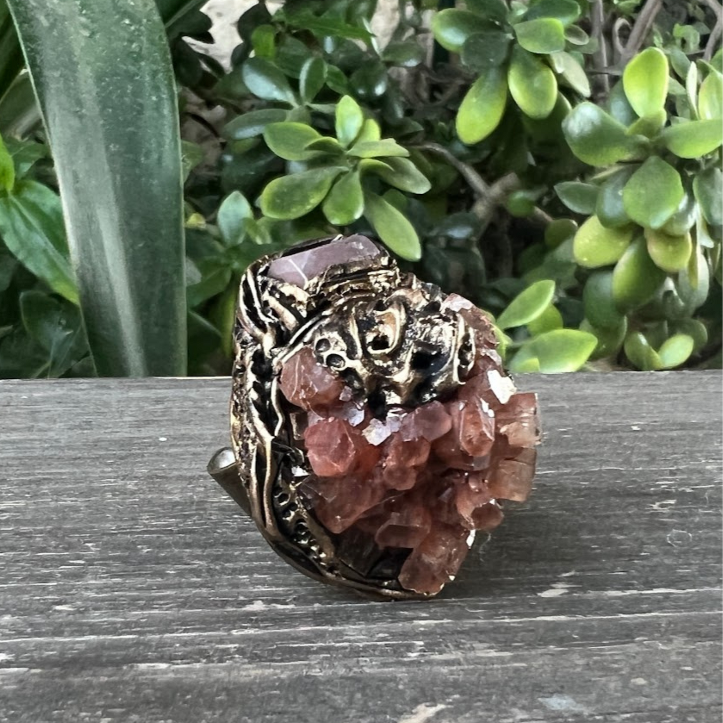 Aragonite Raw Crystal Chunky Ring, Large Stone Statement Ring for Grounding and Harmony