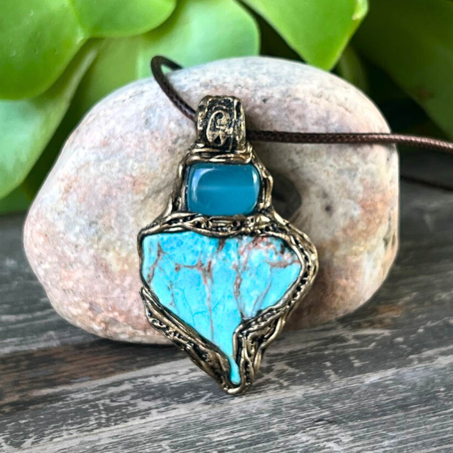 Turquoise Jasper & Chalcedony Pendant Necklace - Boho Gift For Her