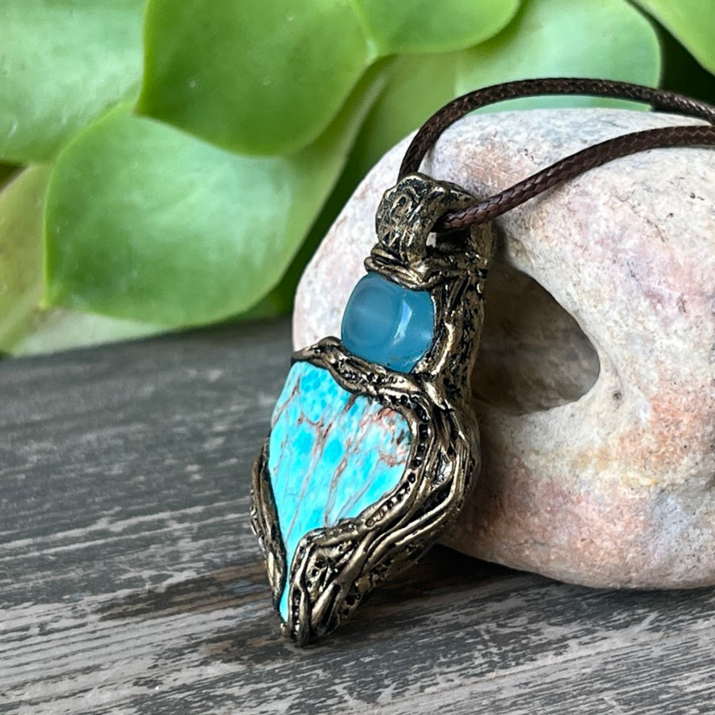 Turquoise Jasper & Chalcedony Pendant Necklace - Boho Gift For Her