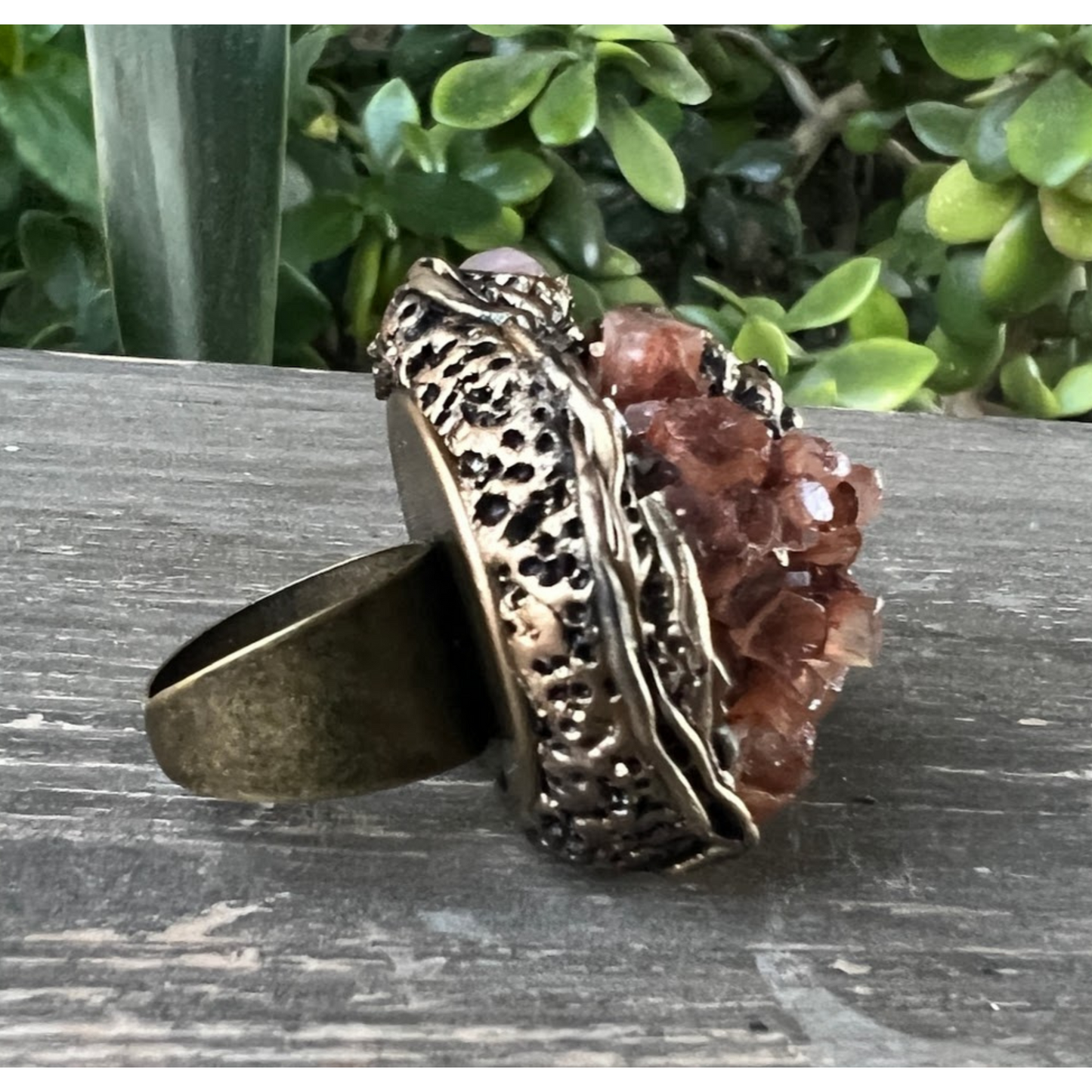 Aragonite Raw Crystal Chunky Ring, Large Stone Statement Ring for Grounding and Harmony