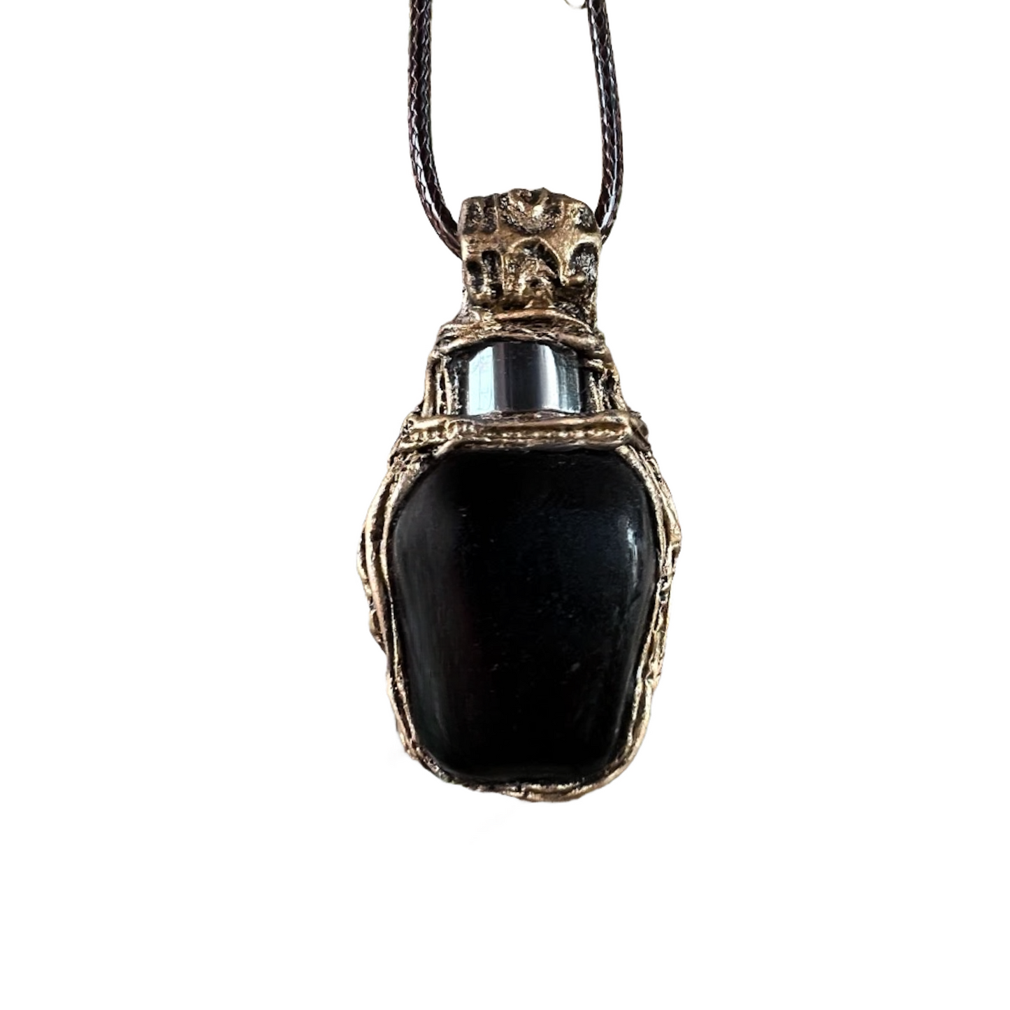 Black Obsidian & Hematite Pendant, Protection Crystal Amulet Necklace, Spiritual Jewelry Gifts