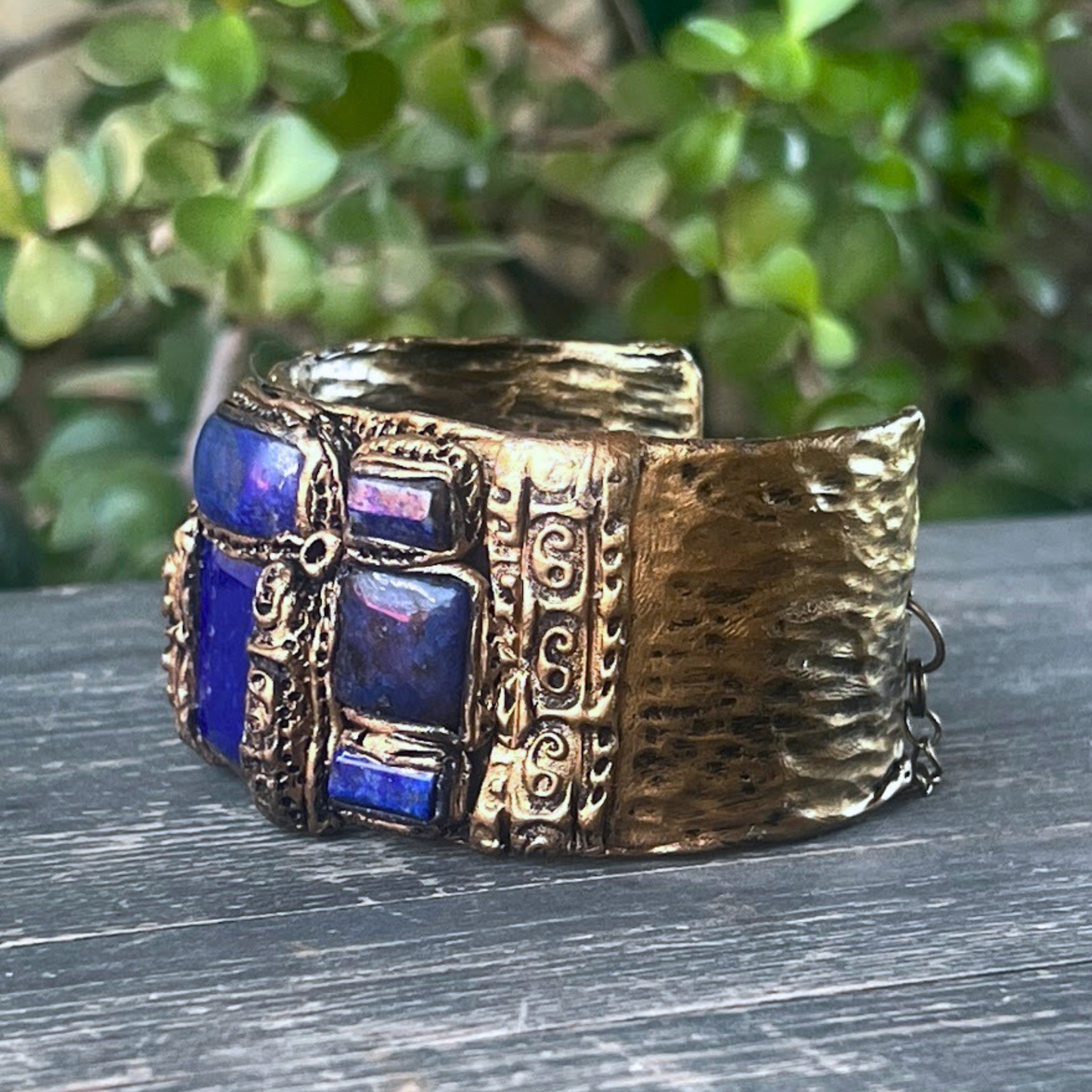 Lapis Lazuli Gemstone Cuff Bracelet - Boho Unique Statement Blue