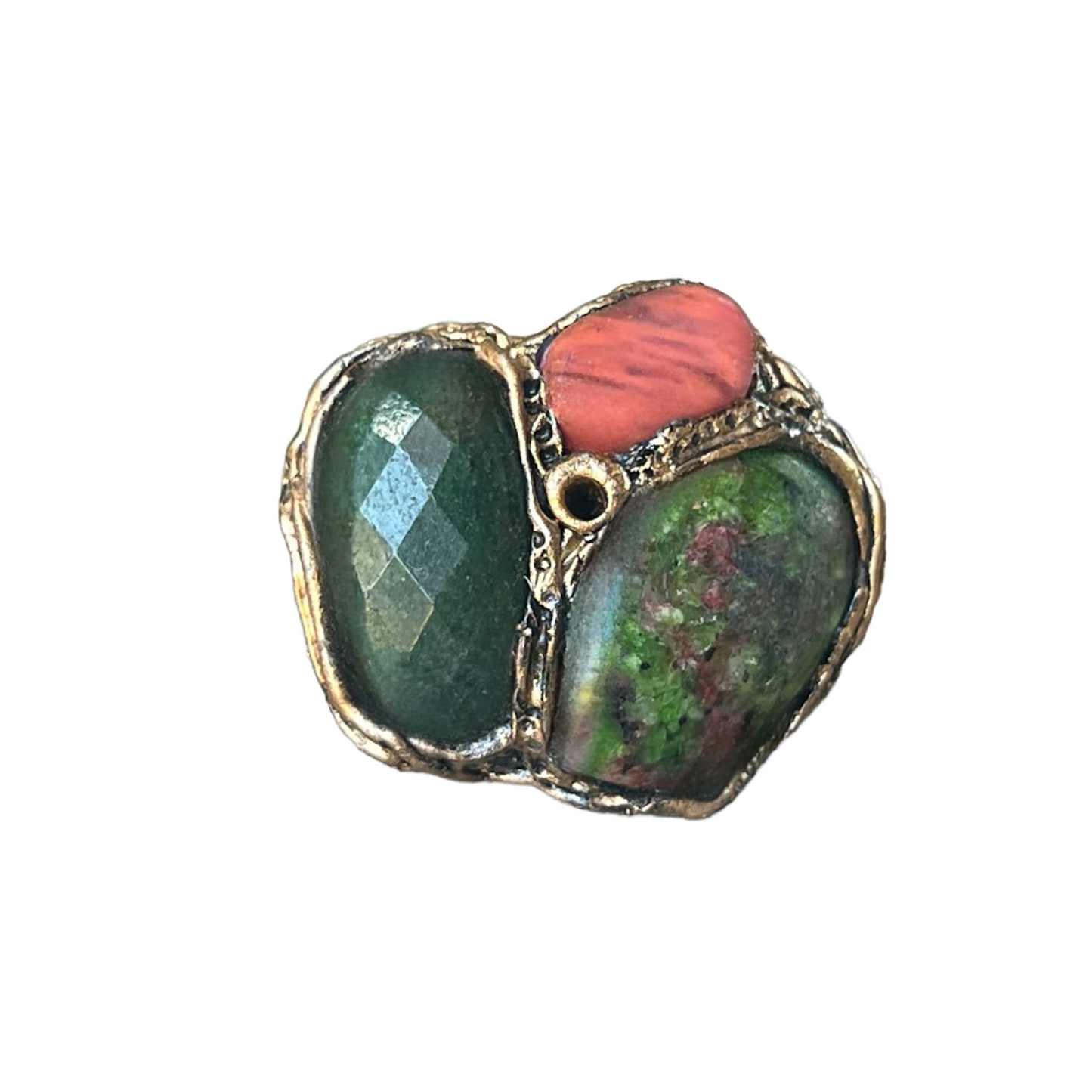 Chunky Pink Green Cocktail Ring with Ruby Zoisite, Jade & Cherry Quartz
