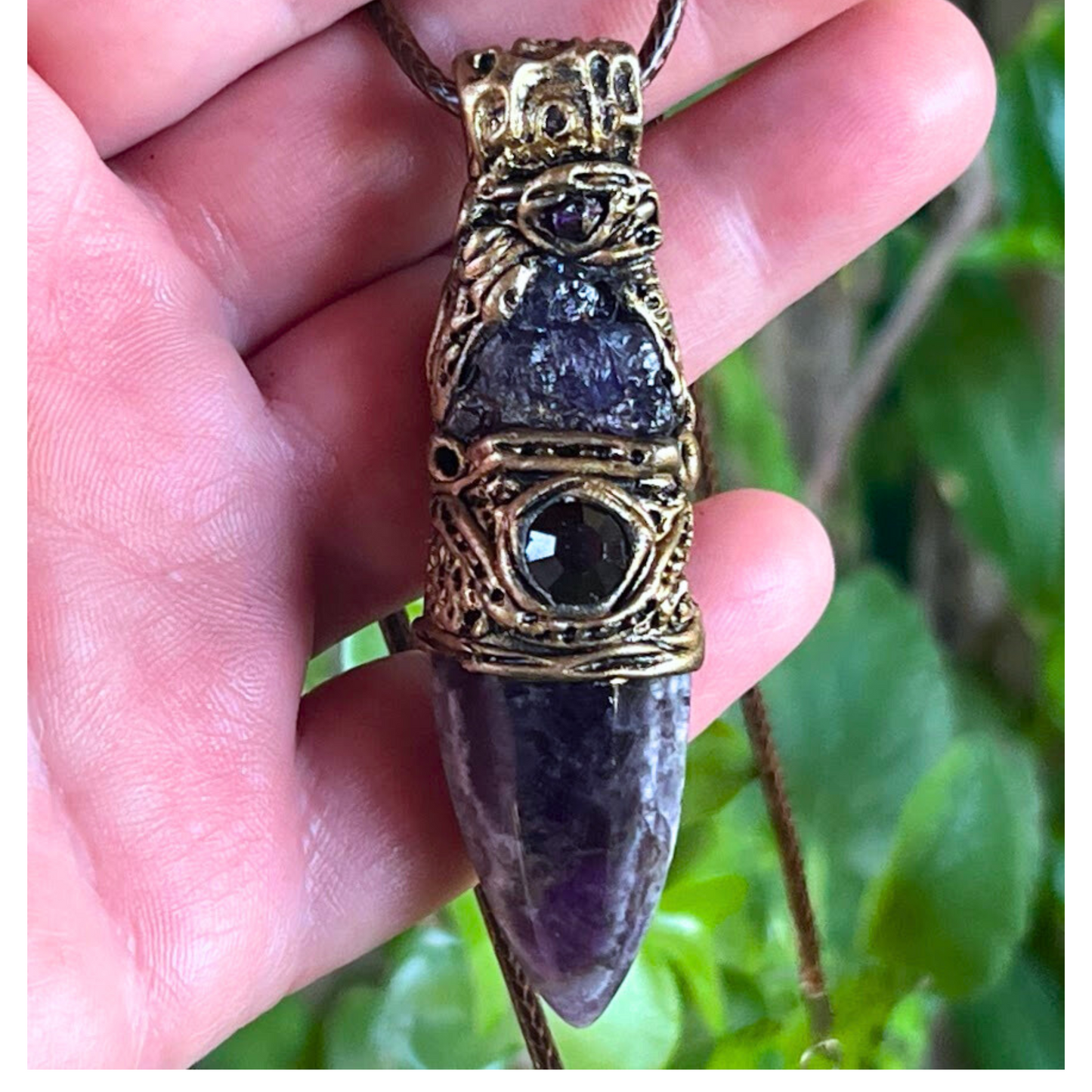 Amethyst Raw Crystal Necklace with Tanzanite - Spiritual Protection Amulet for Her