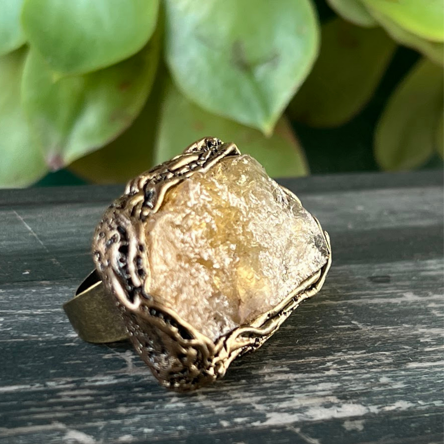 Large Statement Raw Citrine Ring, Chunky Gemstone Huge Ring