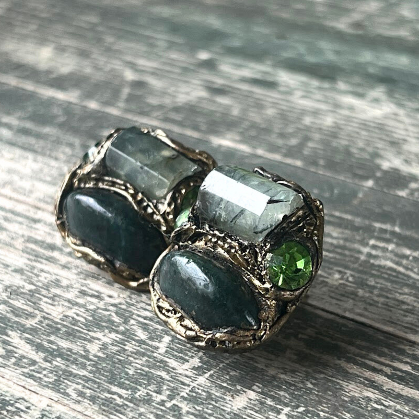 Green Bloodstone & Prehnite Earrings - Unique Gemstone Studs