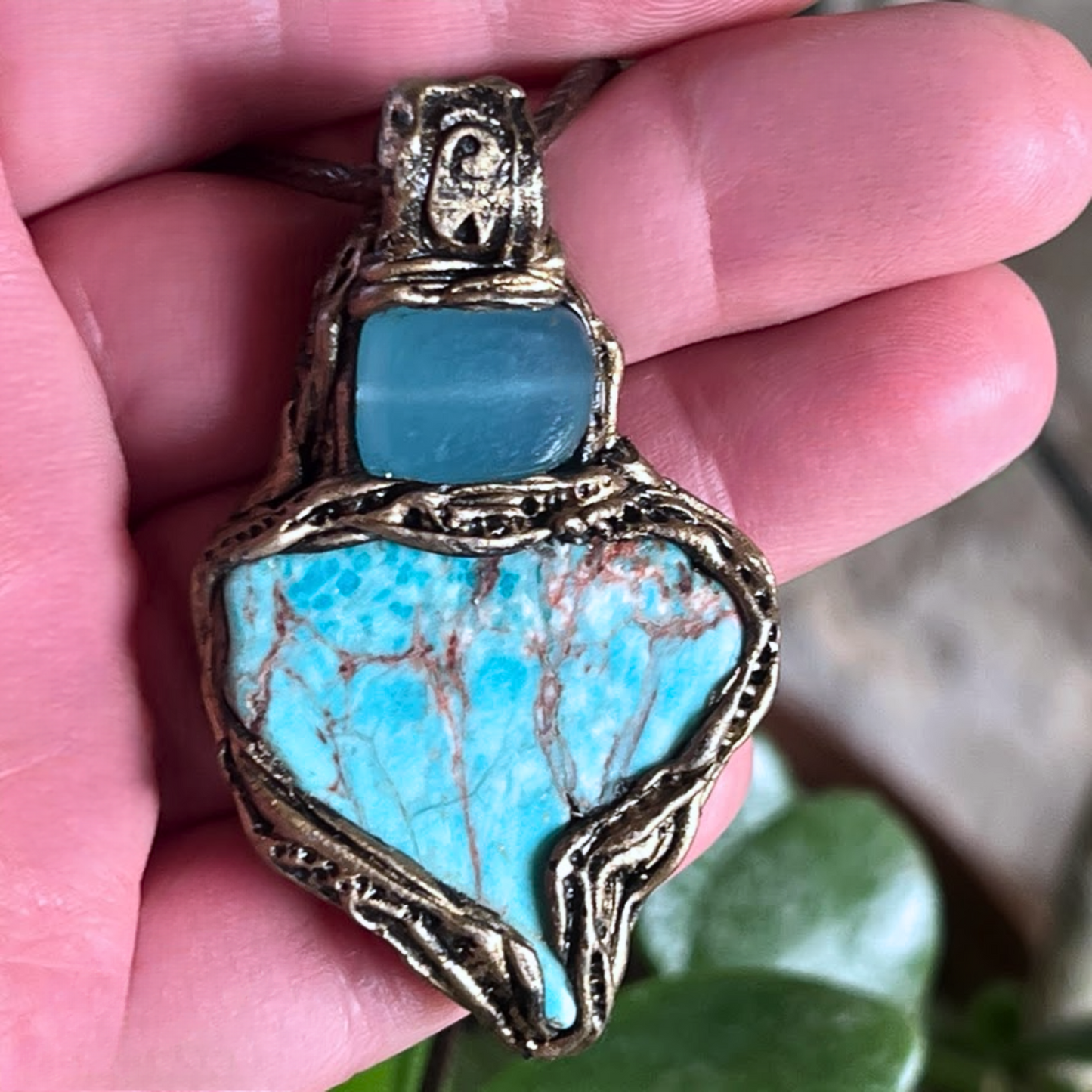 Turquoise Jasper & Chalcedony Pendant Necklace - Boho Gift For Her