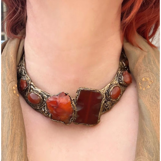 Carnelian chunky necklace, Carnelian choker, designer collar necklace