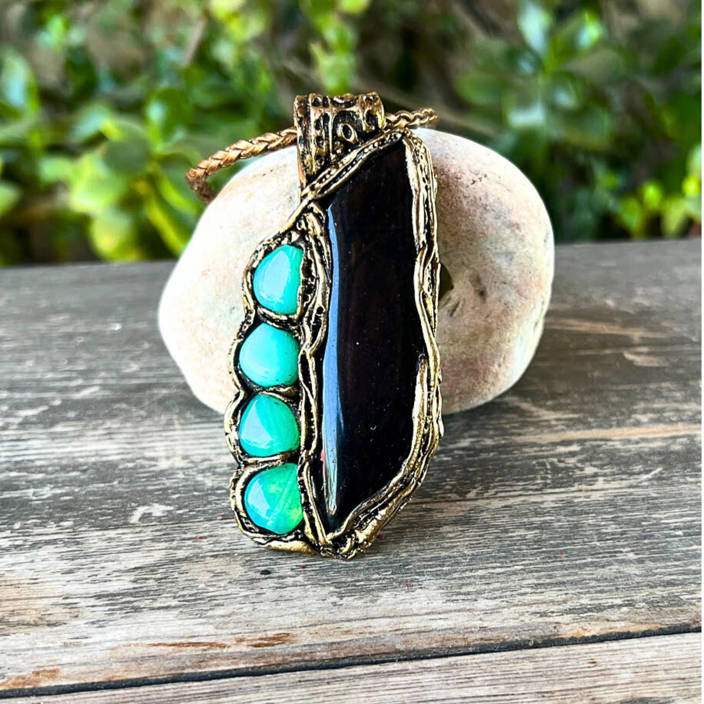 Black & Turquoise Crystal Necklace with Hawkeye Stone, Statement Gemstone Pendant, Unique Gifts for Her