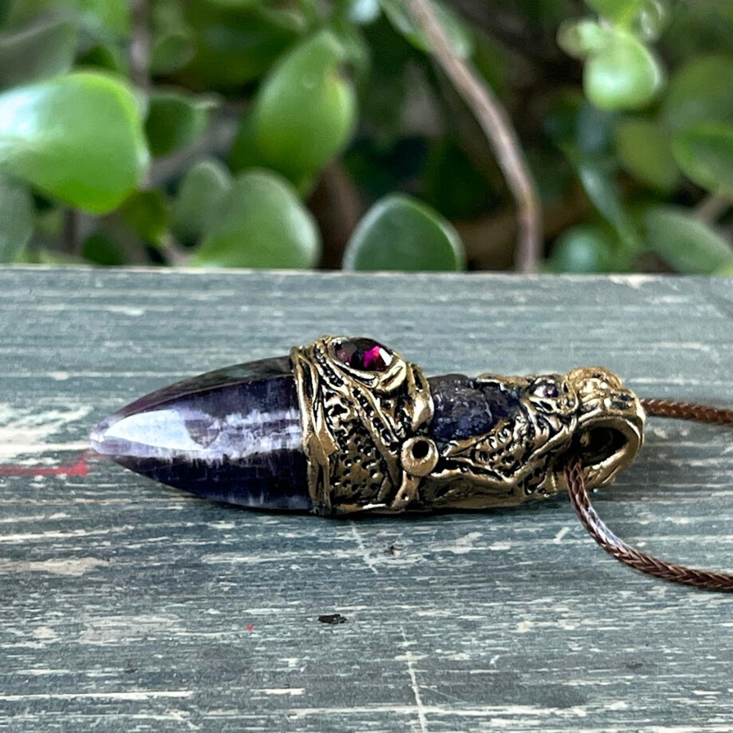 Amethyst Raw Crystal Necklace with Tanzanite - Spiritual Protection Amulet for Her